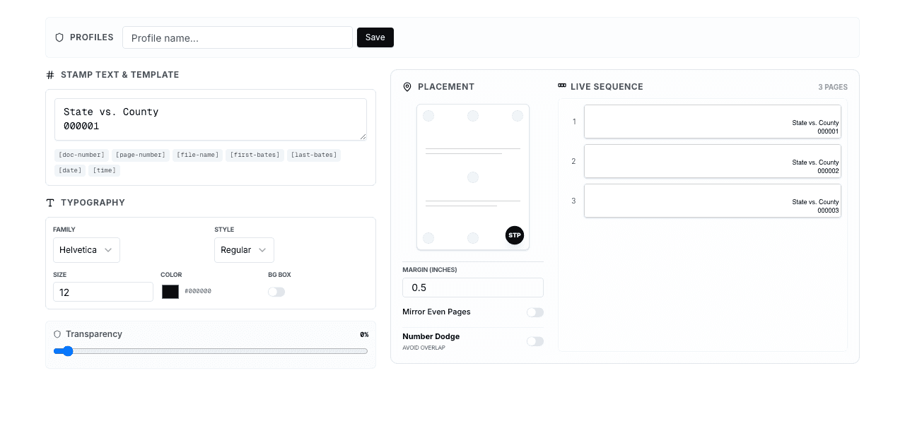 BatesFast Stamp Configuration